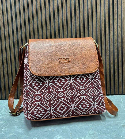 Burgundy Print Zipped Y-Uniq Clutch Bag